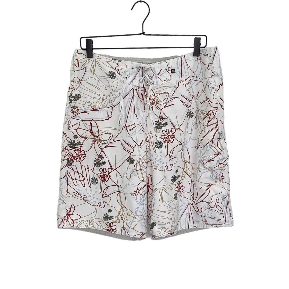 Hobie Custom Swim Suit Mens Size 32 White Floral Tropical Board Shorts Lined
